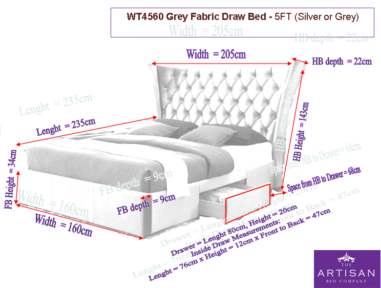 Artisan Bed Company 2 Drawer Winged Headboard Bed Frame