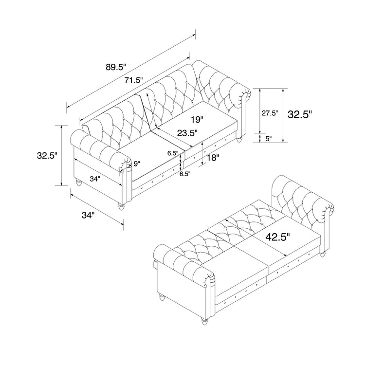 Dorel Home Felix Chesterfield Sofa Bed Dimensions-Better Bed Company