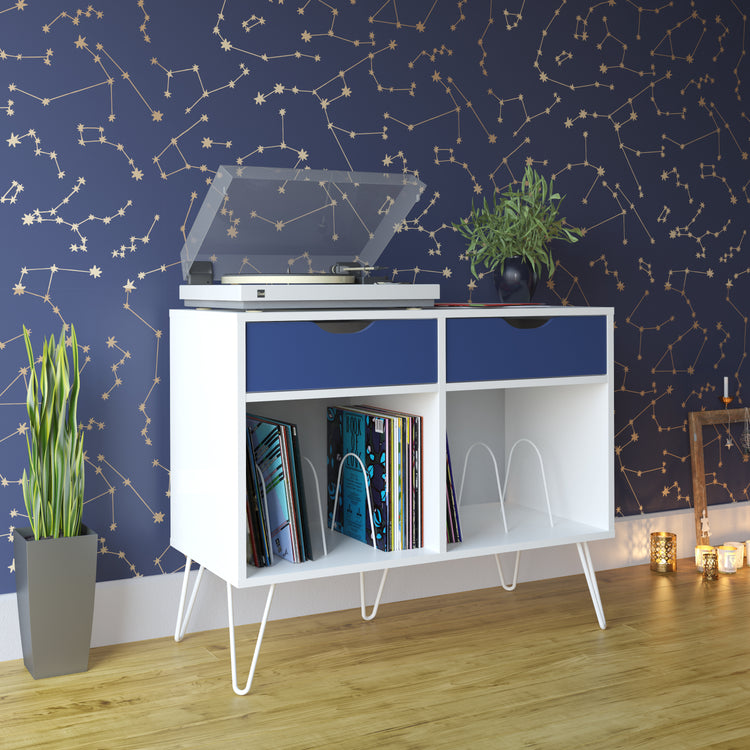 Dorel Home Concord Turntable Stand With Drawers White And Blue-Better Bed Company