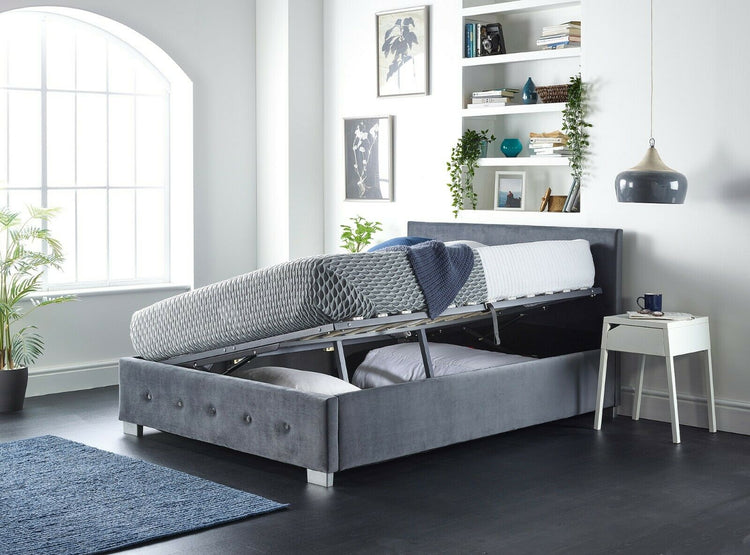 Better Side Opening Grey Plush Velvet Ottoman Bed