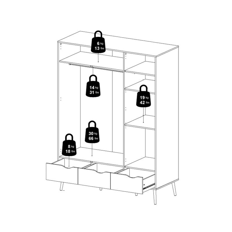 Furniture To Go Oslo Wardrobe 3 Doors 3 Drawers