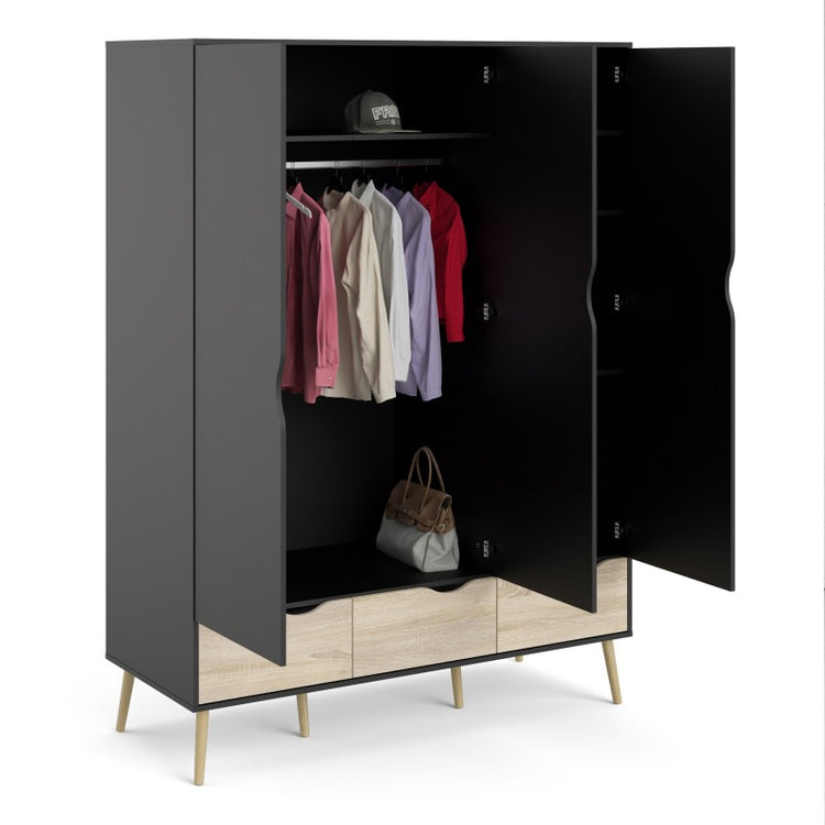 Furniture To Go Oslo Wardrobe 3 Doors 3 Drawers
