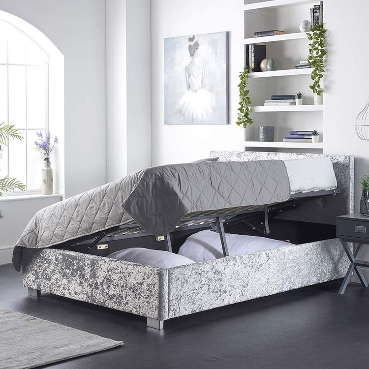 Better Side Opening Crushed Velvet Grey Ottoman Bed