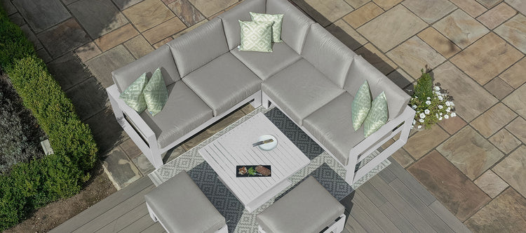 Maze Amalfi Small Corner Dining With Square Rising Table And Footstools