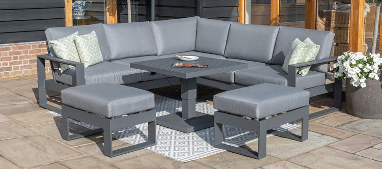 Maze Amalfi Small Corner Dining With Square Rising Table And Footstools
