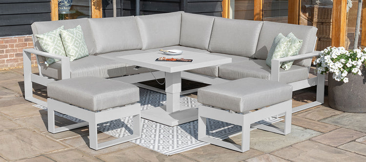 Maze Amalfi Small Corner Dining With Square Rising Table And Footstools