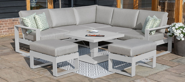 Maze Amalfi Small Corner Dining With Square Rising Table And Footstools