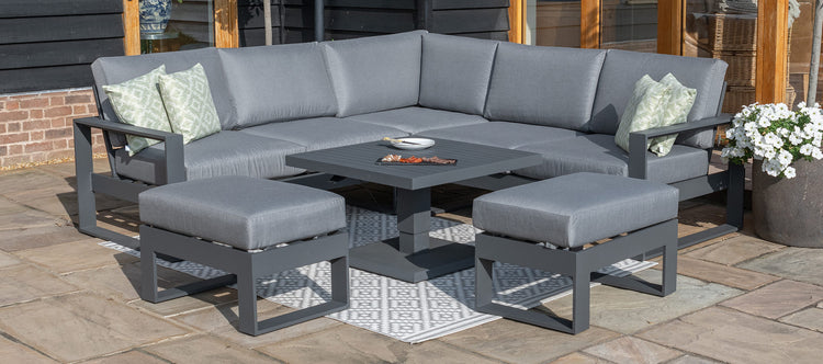 Maze Amalfi Small Corner Dining With Square Rising Table And Footstools