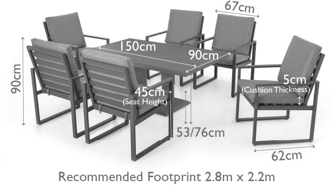 Maze Amalfi 6 Seat Rectangular Dining Set With Rising Table