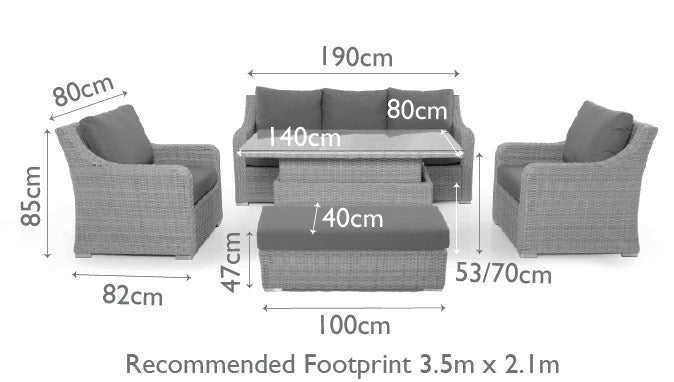 Maze Ascot 3 Seat Rattan Sofa Dining Set With Rising Table