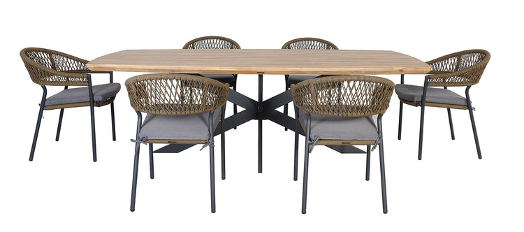 Maze Bali Rope Weave 6 Seat Oval Fixed Dining Set Grey From Side-Better Bed Company