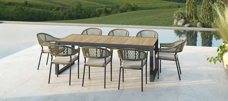 Maze Bali Rope Weave 8 Seat Rectangular Extending Dining Set Oatmeal-Better Bed Company