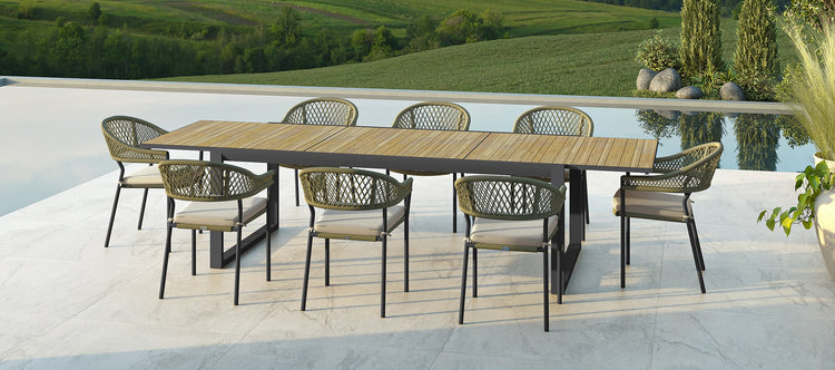 Maze Bali Rope Weave 8 Seat Rectangular Extending Dining Set Oatmeal-Better Bed Company
