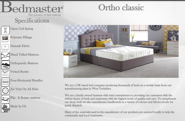 Bedmaster Ortho Classic Mattress Spec Sheet-Better Bed Company