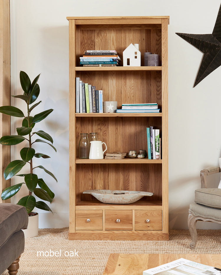 Baumhaus Mobel Oak Large 3 Drawer Bookcase