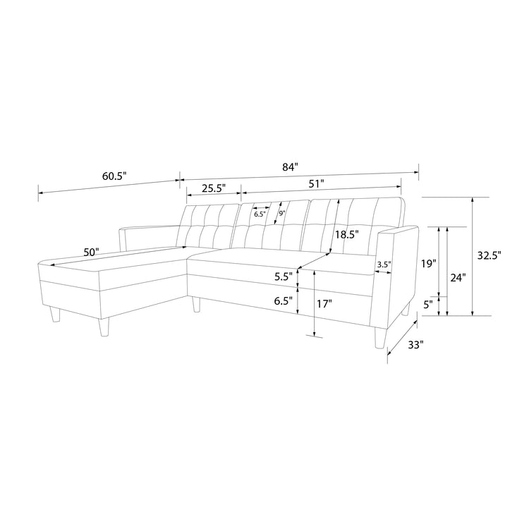 Dorel Home Hartford Storage Sectional Sofa Bed with Storage Chaise Dimensions-Better Bed Company 