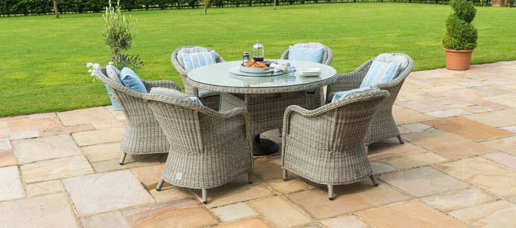 Maze Oxford 6 Seat Round Dining Set With Ice Bucket And Heritage Chairs With Lazy Susan