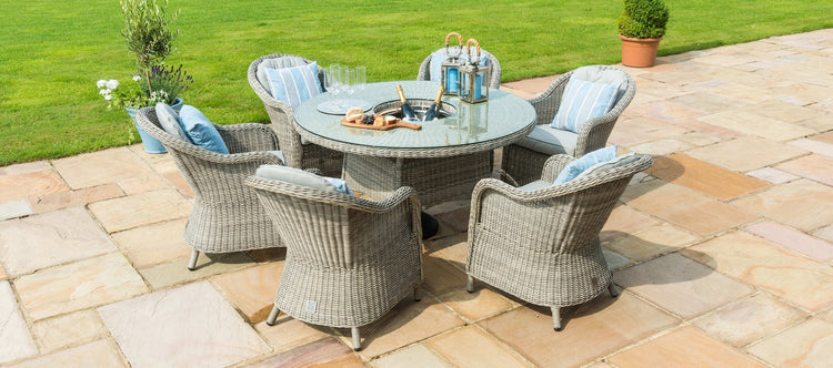 Maze Oxford 6 Seat Round Dining Set With Ice Bucket And Heritage Chairs With Lazy Susan
