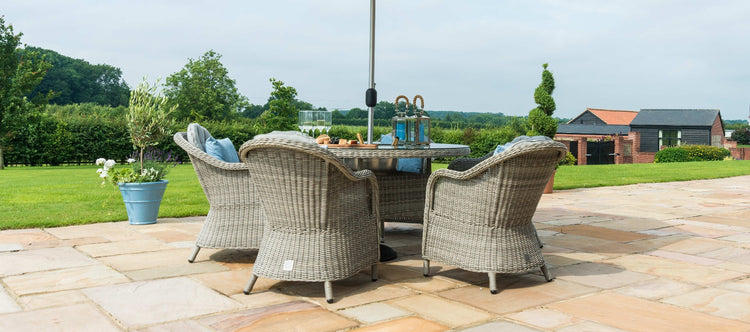 Maze Oxford 6 Seat Round Dining Set With Ice Bucket And Heritage Chairs With Lazy Susan
