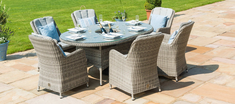 Maze Oxford 6 Seat Oval Dining Set With Ice Bucket And Venice Chairs With Lazy Susan
