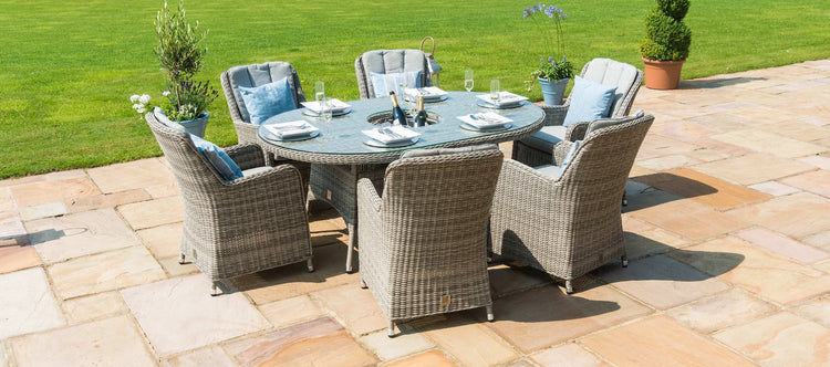 Maze Oxford 6 Seat Oval Dining Set With Ice Bucket And Venice Chairs With Lazy Susan
