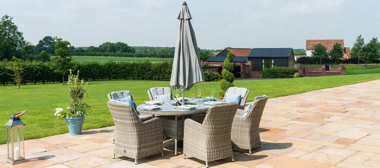 Maze Oxford 6 Seat Oval Dining Set With Ice Bucket And Venice Chairs With Lazy Susan