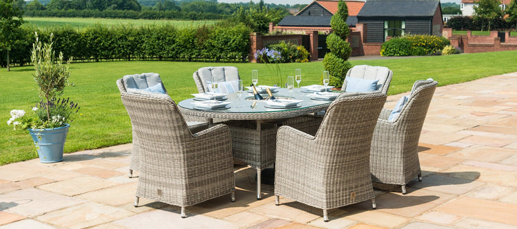 Maze Oxford 6 Seat Oval Dining Set With Ice Bucket And Venice Chairs With Lazy Susan