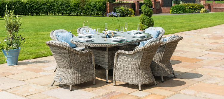Maze Oxford 6 Seat Oval Dining Set With Ice Bucket And Heritage Chairs With Lazy Susan