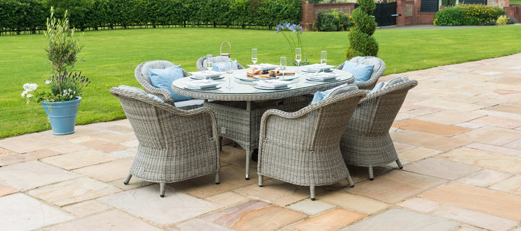 Maze Oxford 6 Seat Oval Dining Set With Ice Bucket And Heritage Chairs With Lazy Susan