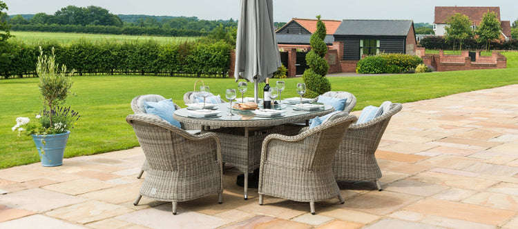 Maze Oxford 6 Seat Oval Dining Set With Ice Bucket And Heritage Chairs With Lazy Susan