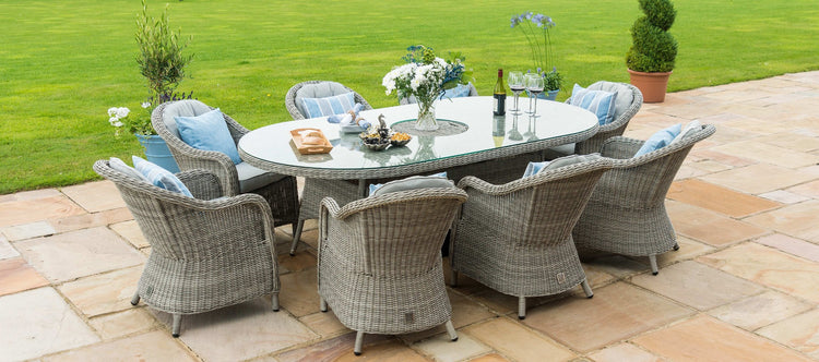 Maze Oxford 8 Seat Oval Dining Set With Ice Bucket And Heritage Chairs With Lazy Susan