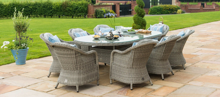 Maze Oxford 8 Seat Oval Dining Set With Ice Bucket And Heritage Chairs With Lazy Susan