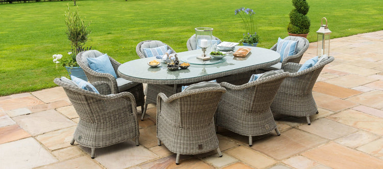 Maze Oxford 8 Seat Oval Dining Set With Ice Bucket And Heritage Chairs With Lazy Susan