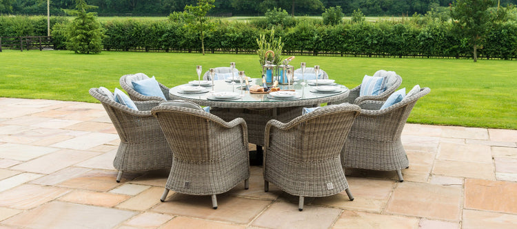 Maze Oxford 8 Seat Round Dining Set With Ice Bucket And Heritage Chairs With Lazy Susan