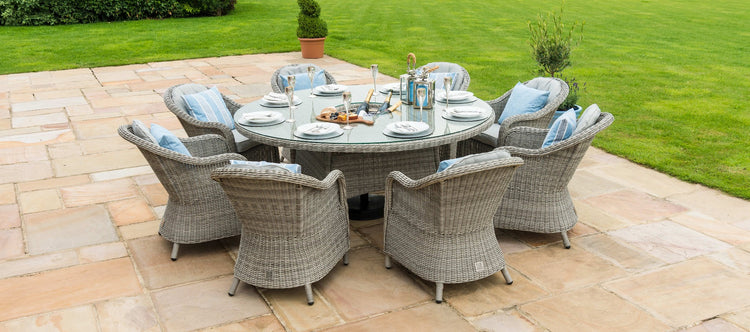 Maze Oxford 8 Seat Round Dining Set With Ice Bucket And Heritage Chairs With Lazy Susan