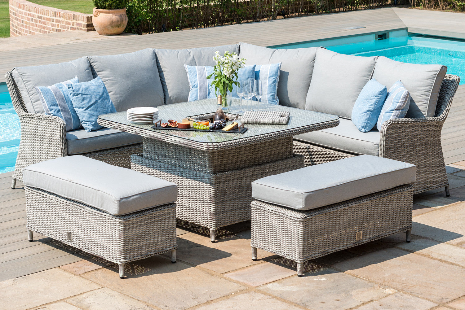 Rising Table Garden Rattan Corner Sofa Set Dining Table Garden