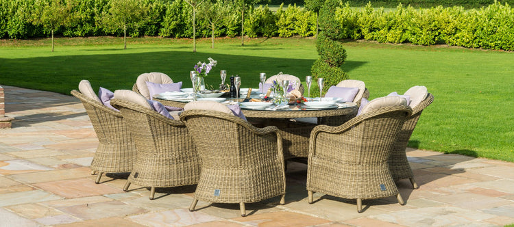 Maze Winchester 8 Seat Oval Ice Bucket Dining Set With Heritage Chairs And Lazy Susan