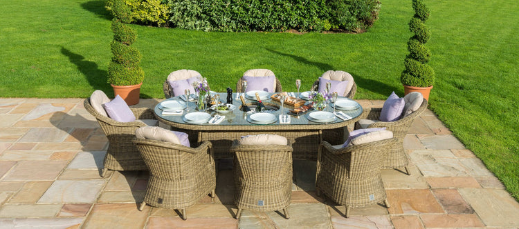 Maze Winchester 8 Seat Oval Ice Bucket Dining Set With Heritage Chairs And Lazy Susan