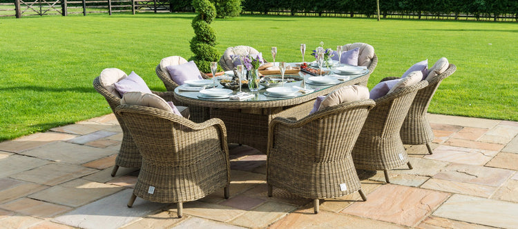 Maze Winchester 8 Seat Oval Ice Bucket Dining Set With Heritage Chairs And Lazy Susan