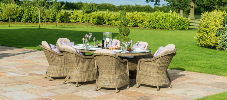 Maze Winchester 8 Seat Oval Ice Bucket Dining Set With Heritage Chairs And Lazy Susan
