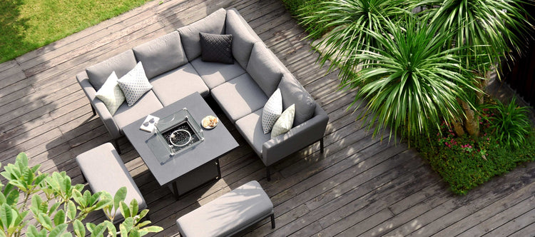 Maze Pulse Square Corner Dining Set With Fire Pit Table Flanelle-Better Bed Company