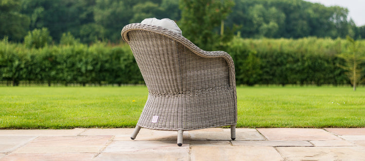 Maze Oxford 6 Seat Round Fire Pit Dining Set With Heritage Chairs And Lazy Susan