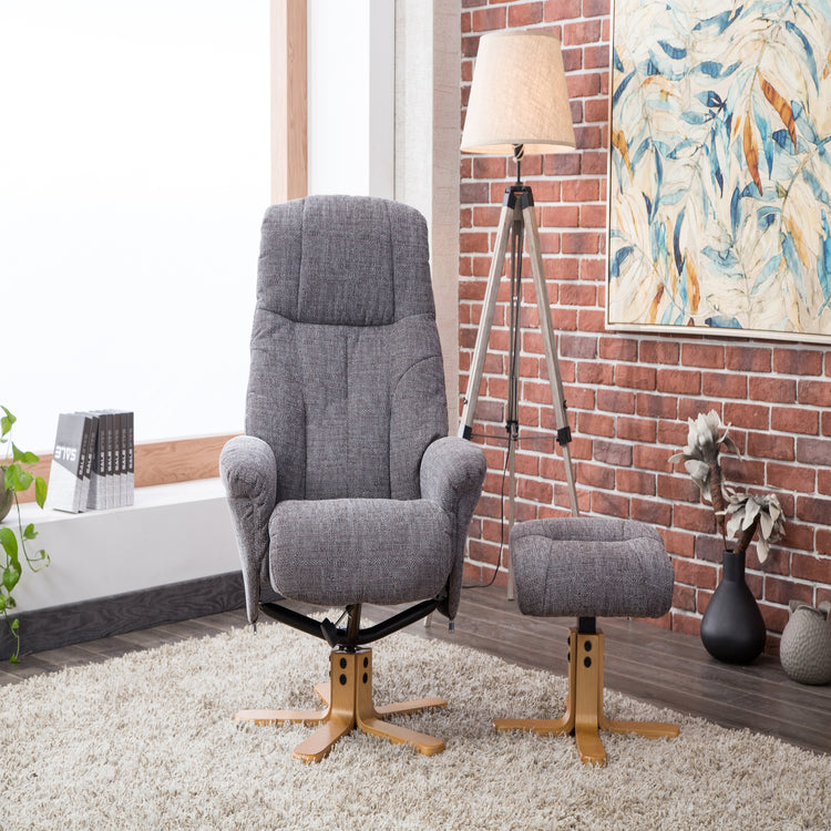 GFA Dubai Recliner And Foot Stool Lisbon Grey-Better Bed Company