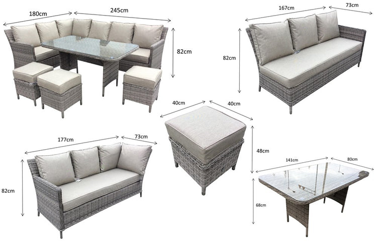 Signature Weave Edwina Corner Dining Set 3 Wicker Special Grey Dimensions-Better Bed Company
