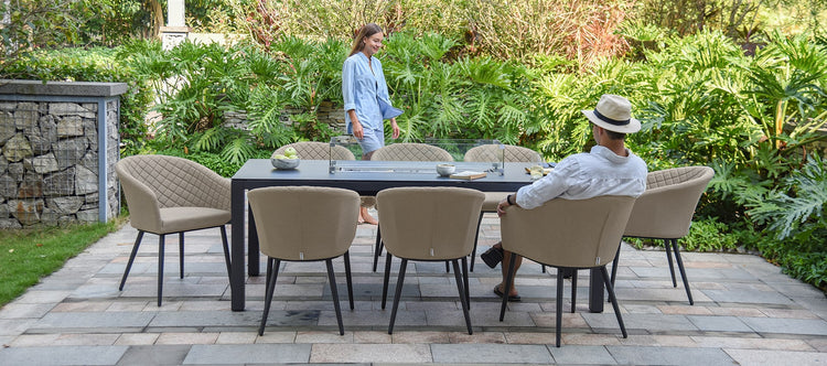 Maze Ambition 8 Seat Rectangular Fire Pit Dining Set Oatmeal-Better Bed Company