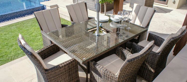 Maze LA 6 Seat Rectangular Rattan Dining Set With Ice Bucket