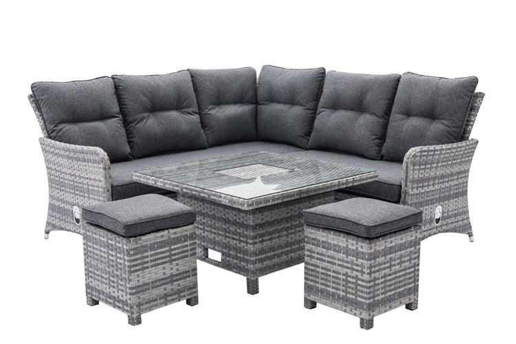 Home Junction Freya Square Reclining Corner Sofa, Rising Table with Ice Bucket and 2 Stools