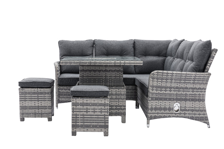 Home Junction Freya Square Reclining Corner Sofa, Rising Table with Ice Bucket and 2 Stools