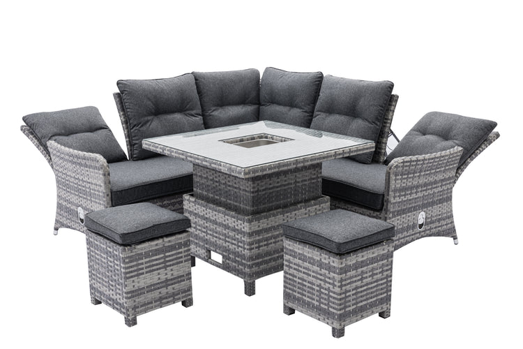 Home Junction Freya Square Reclining Corner Sofa, Rising Table with Ice Bucket and 2 Stools