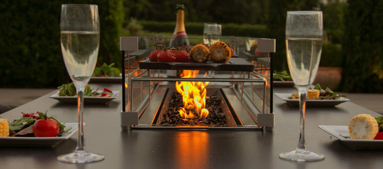 Maze Zest 12 Seat Rectangular Dining Set with Fire Pit Table With Food-Better Bed Company